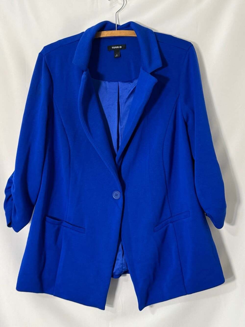 Torrid Royal Blue 3/4 Ruched Sleeve One Button Blazer Size 2